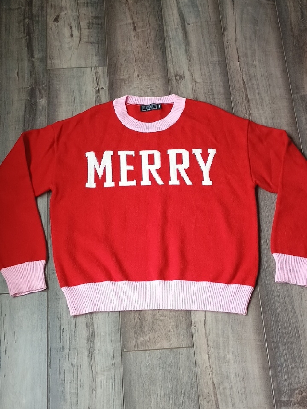 Merry Graphic Crewneck Sweater - Red with Pink Trim